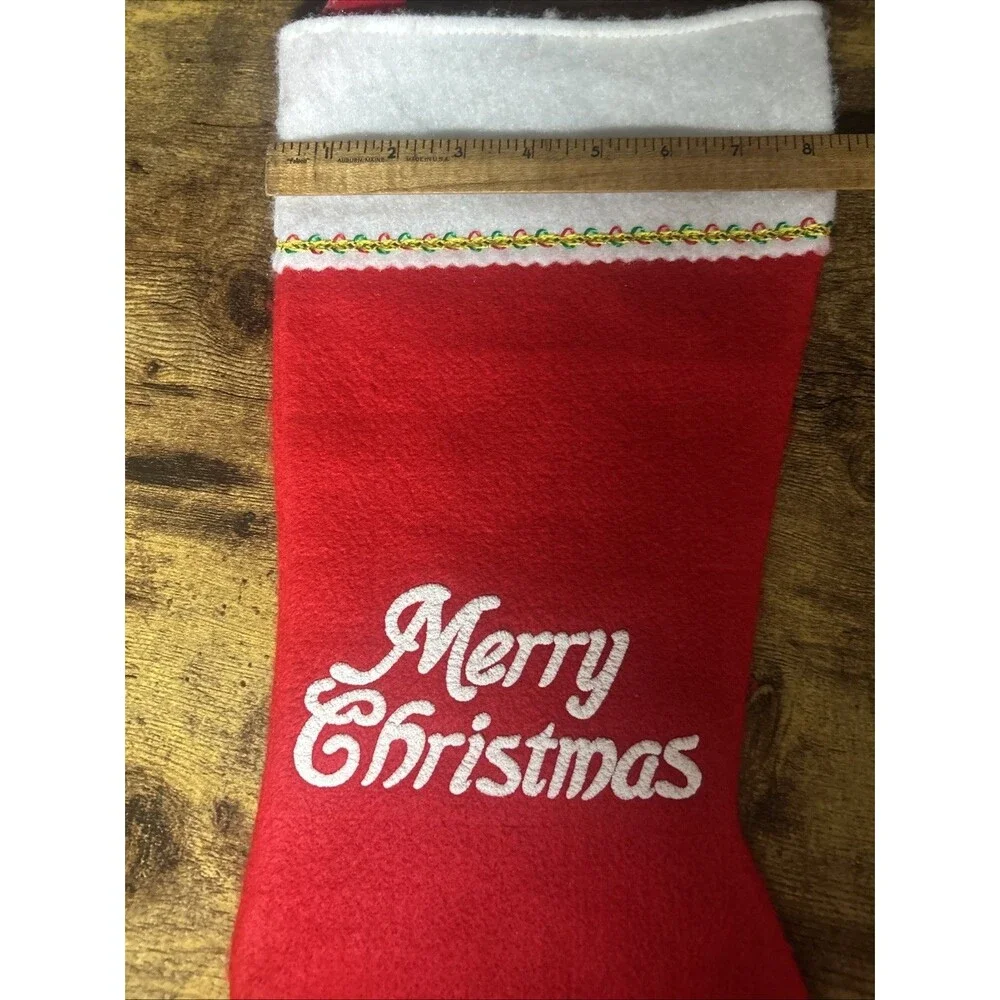 Vintage Red Felt Christmas Stocking Merry Christmas Spell Out in White 18